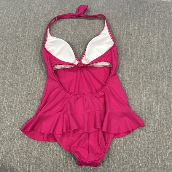 Ralph Lauren Swim Suit Womens Medium Hot Pink Skirted One Piece Halter Neck - Picture 6 of 6